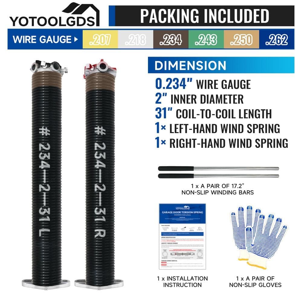 YOTOOLGDS 0.234 in. Wire x 2 in. x 31 in. L Electrophoresis Garage Door Torsion Springs in Red Left and Right with Winding Bars (2)