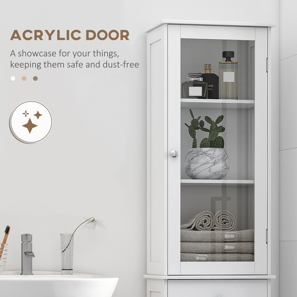 cadeninc 15.75 in. W x 10.75 in. D x 67.5 in. H Bathroom Storage Cabinet with Acrylic Door, Drawer and Shelves, White (3)