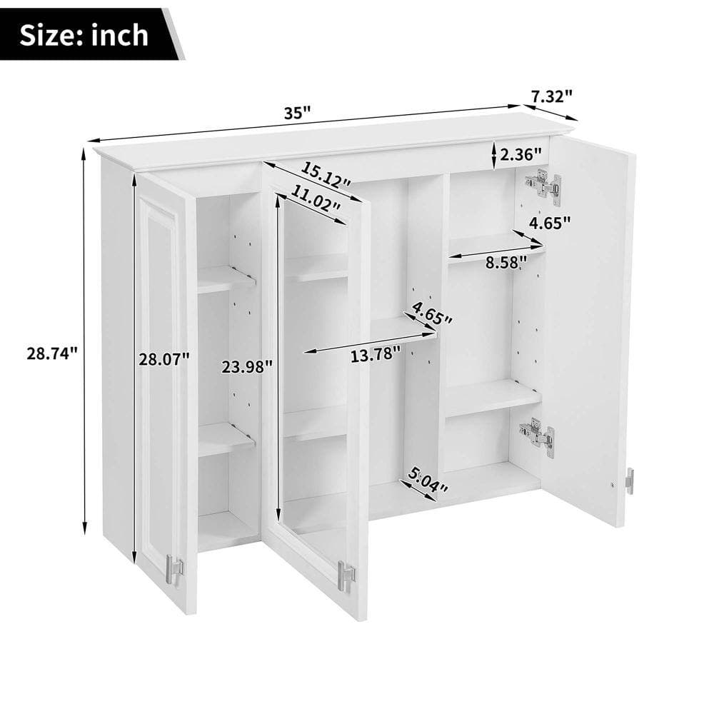 XUJMK 35 in. W x 7 in. D x 29 in. H Bathroom Storage Wall Cabinet, Medicine Cabinet in White, 5 Adjustable Shelves, Mirrored (2)