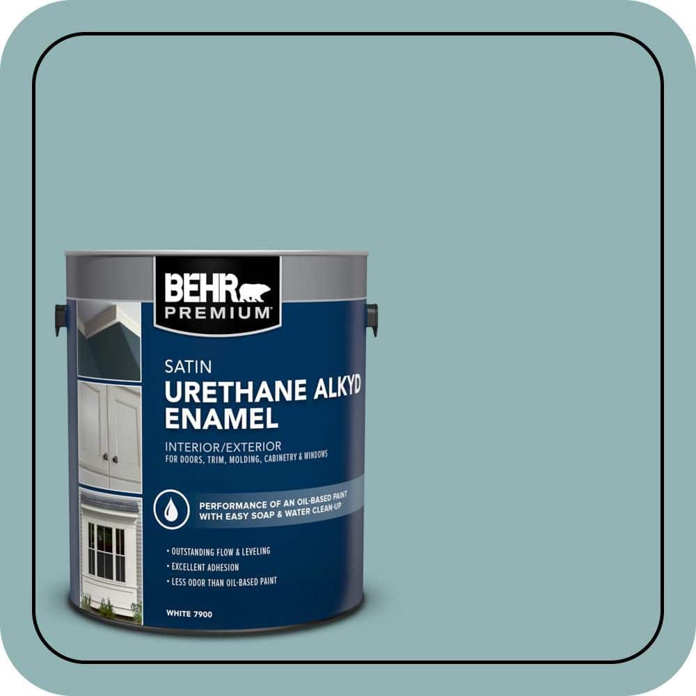 BEHR PREMIUM 1 gal. #BIC-24 Artful Aqua Urethane Alkyd Satin Enamel Interior/Exterior Paint