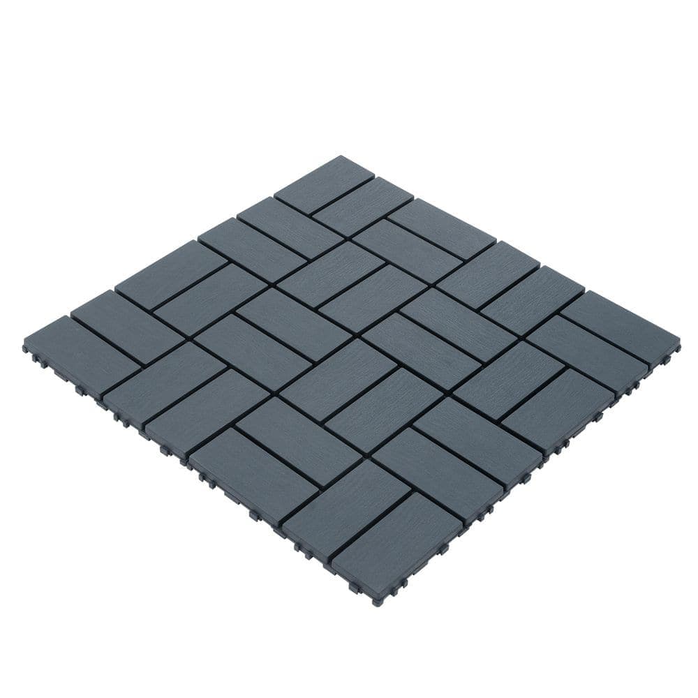 cadeninc 12 in. x 12 in. Square Waterproof Composite Deck Tile, Outdoor and Indoor Patio Decking Tiles, Dark Gray(44-Pack) (1)