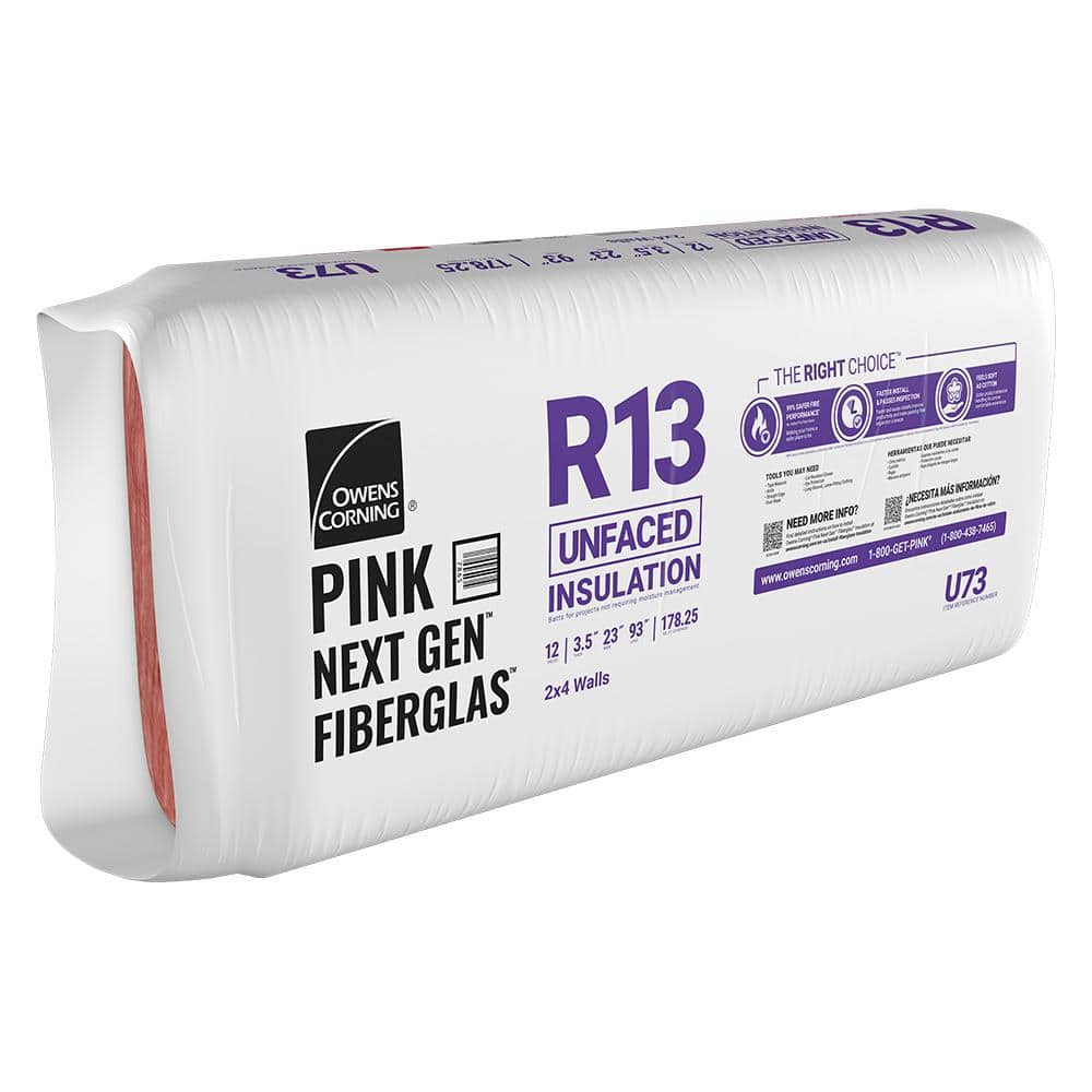 Owens Corning R-13 Unfaced Fiberglass Insulation Batt 23 in. x 93 in. (1 Bag) (4)