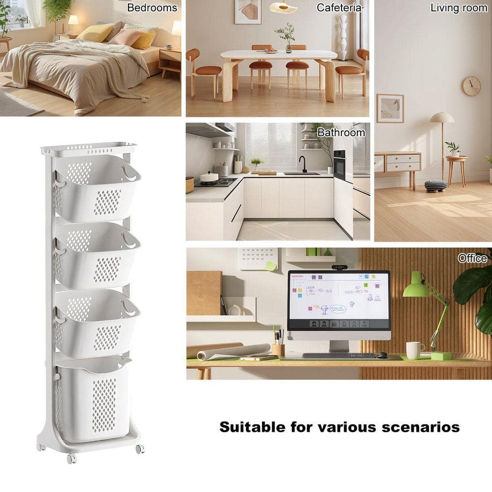 Otryad 4-Tier Laundry Hamper Sorter, Laundry Storage Organizer with Wheels Removable Rolling Laundry Baskets (3)