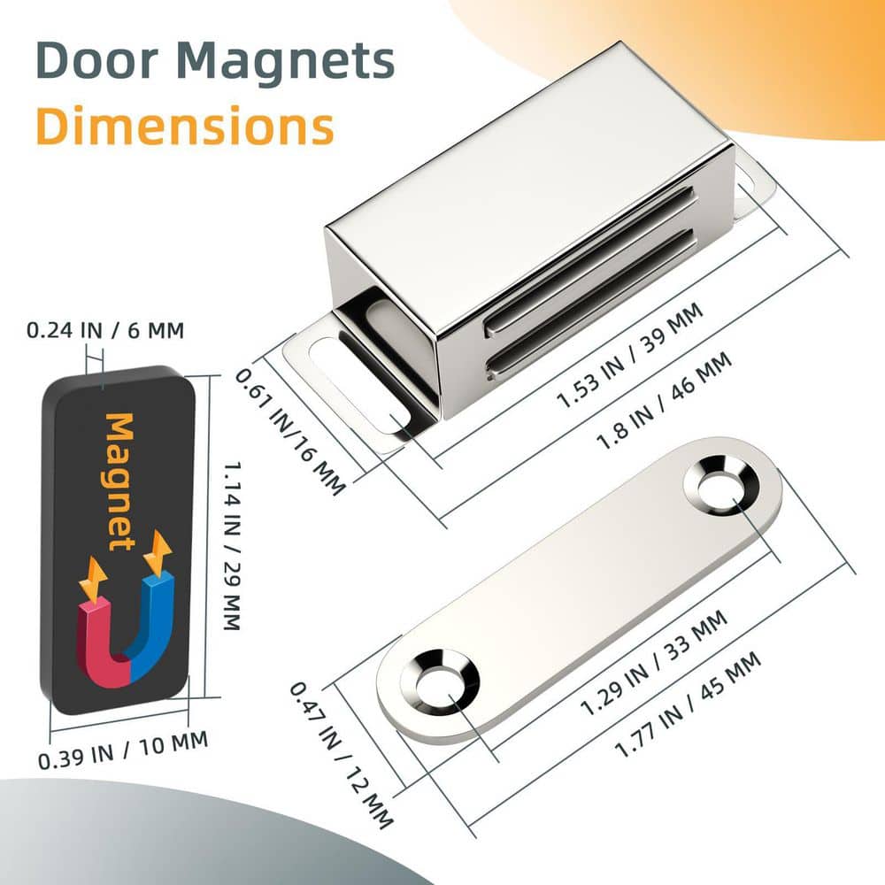 Numhew 12-Piece 30 lb. Sliver Stainless Steel Magnet Closure Drawer Latch, Cupboard Latch Magnet Cabinet Door Catch (2)
