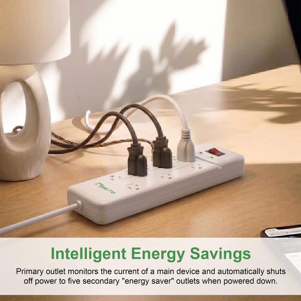Maxlite Advanced Power Strip 8-Outlet 1350 Joules Surge Protector Grounded Power Strip Black (2)