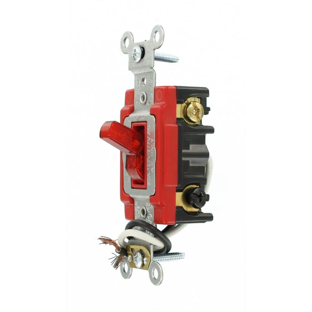 Leviton 20 Amp Industrial Grade Heavy Duty 3-Way Pilot Light Toggle Switch, Red 1223-PLR (3)