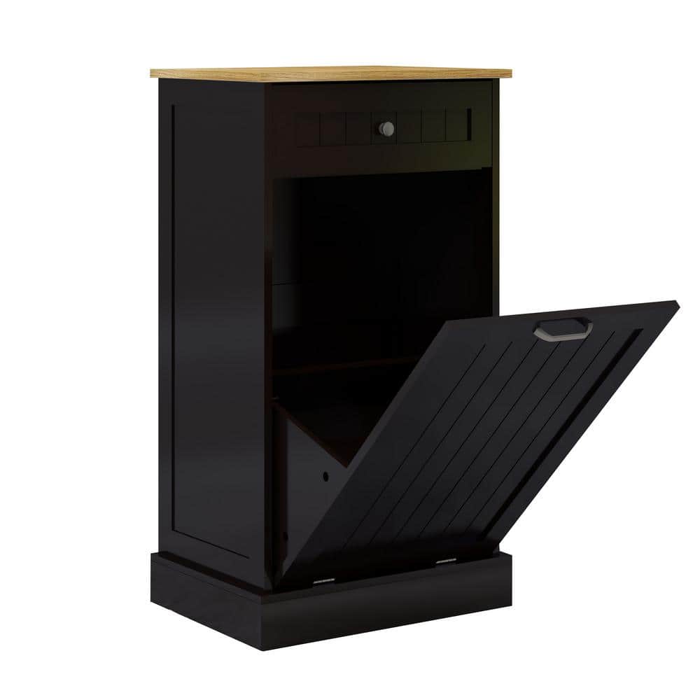 Unbranded Modern 20 in. W x 13.78 in. D x 35.43 in. H Black Linen Cabinet One Drawers and One-Compartment Tilt-Out Trash (2)
