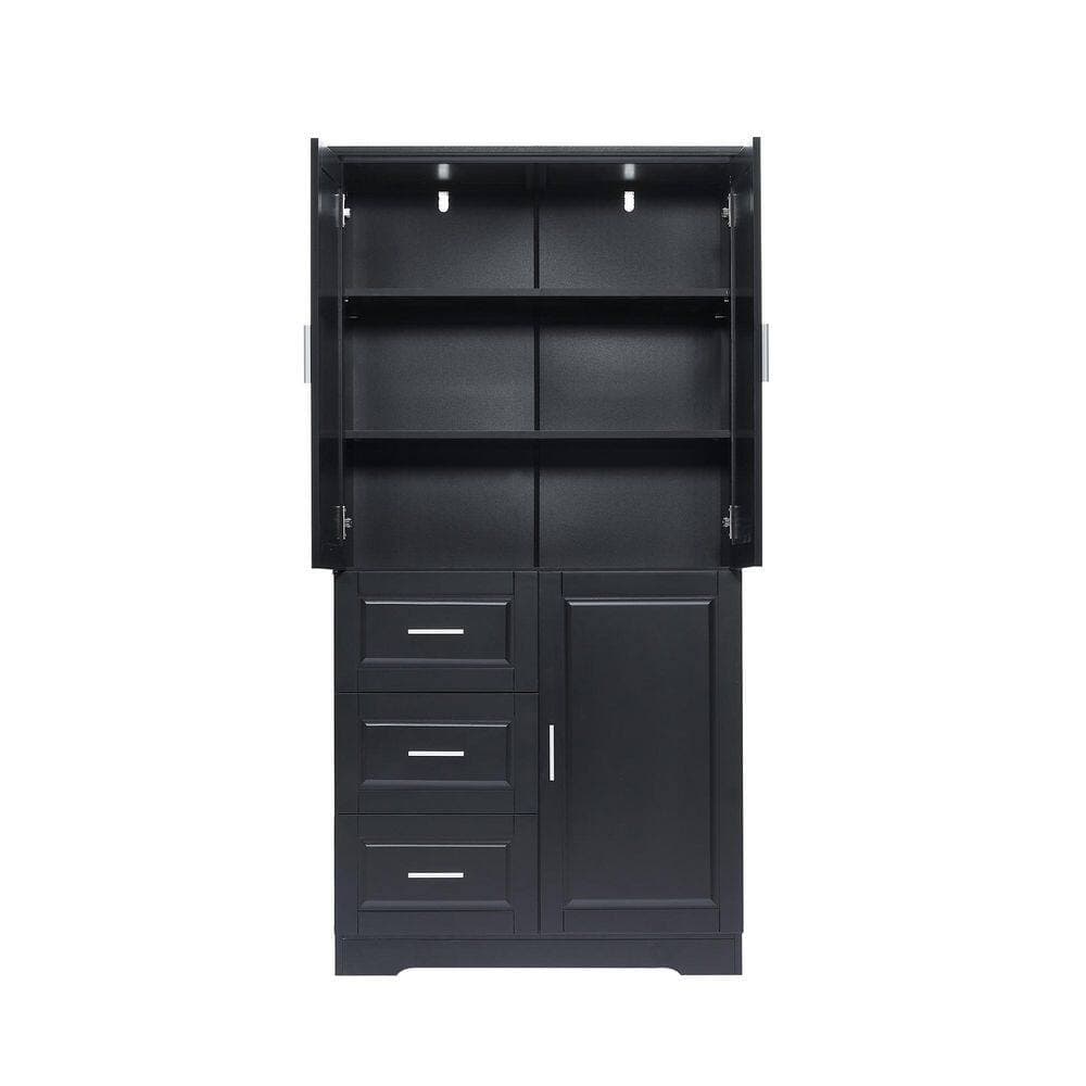 COWLOWN 32.6 in. W x 19.6 in. D x 62.2 in. H Black Linen Cabinet with Doors and 3-Drawers (2)