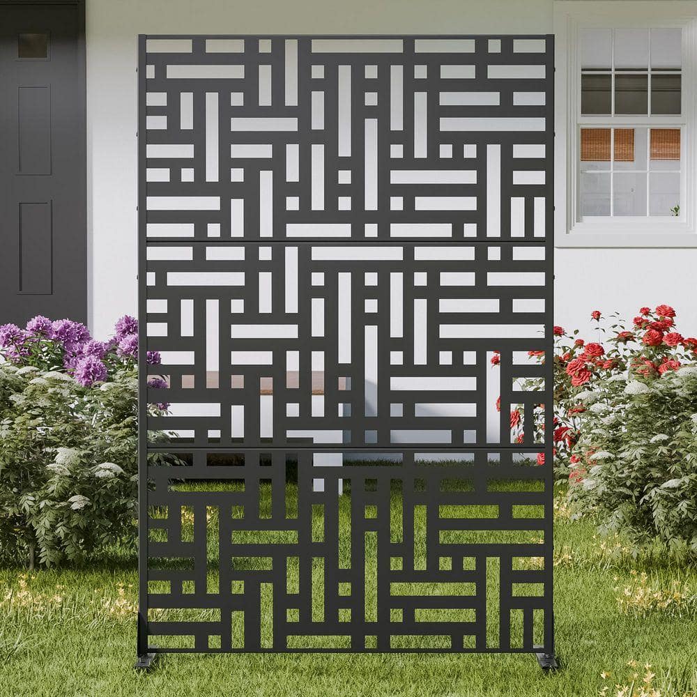 Lirago 75 in. W x 48 in. H Black Patio Decor Privacy Screen Fence Panels
