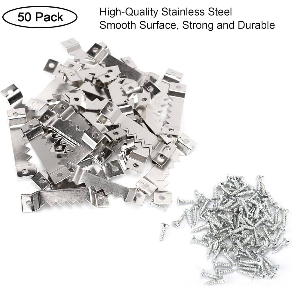Adrinfly Silver Large Sawtooth Picture Hangers Heavy Duty 50 Pack with Screws for Canvas Photos Frames Clocks Artwork (2)
