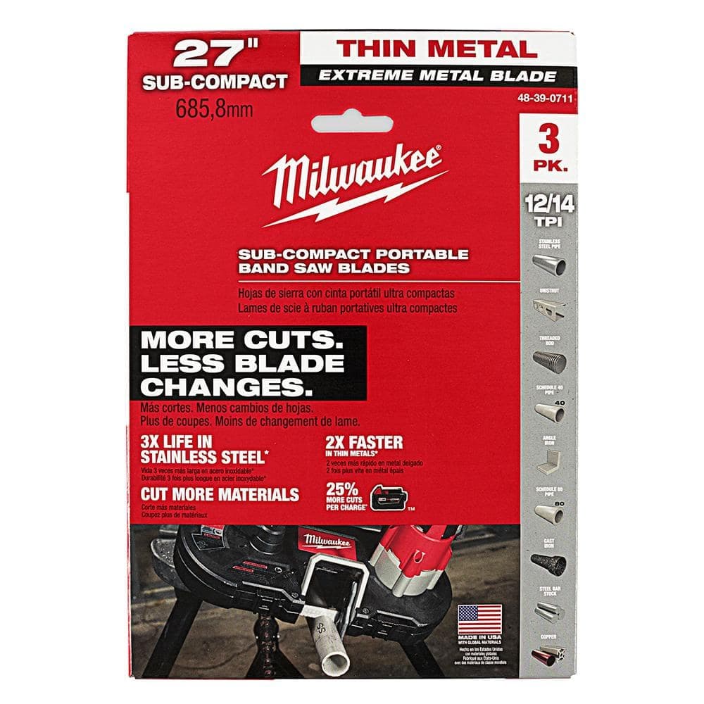 Milwaukee 27 in. 12/14 TPI Sub Compact Extreme Thin Metal Cutting Band Saw Blade (3-Pack) For M12 Bandsaw (4)