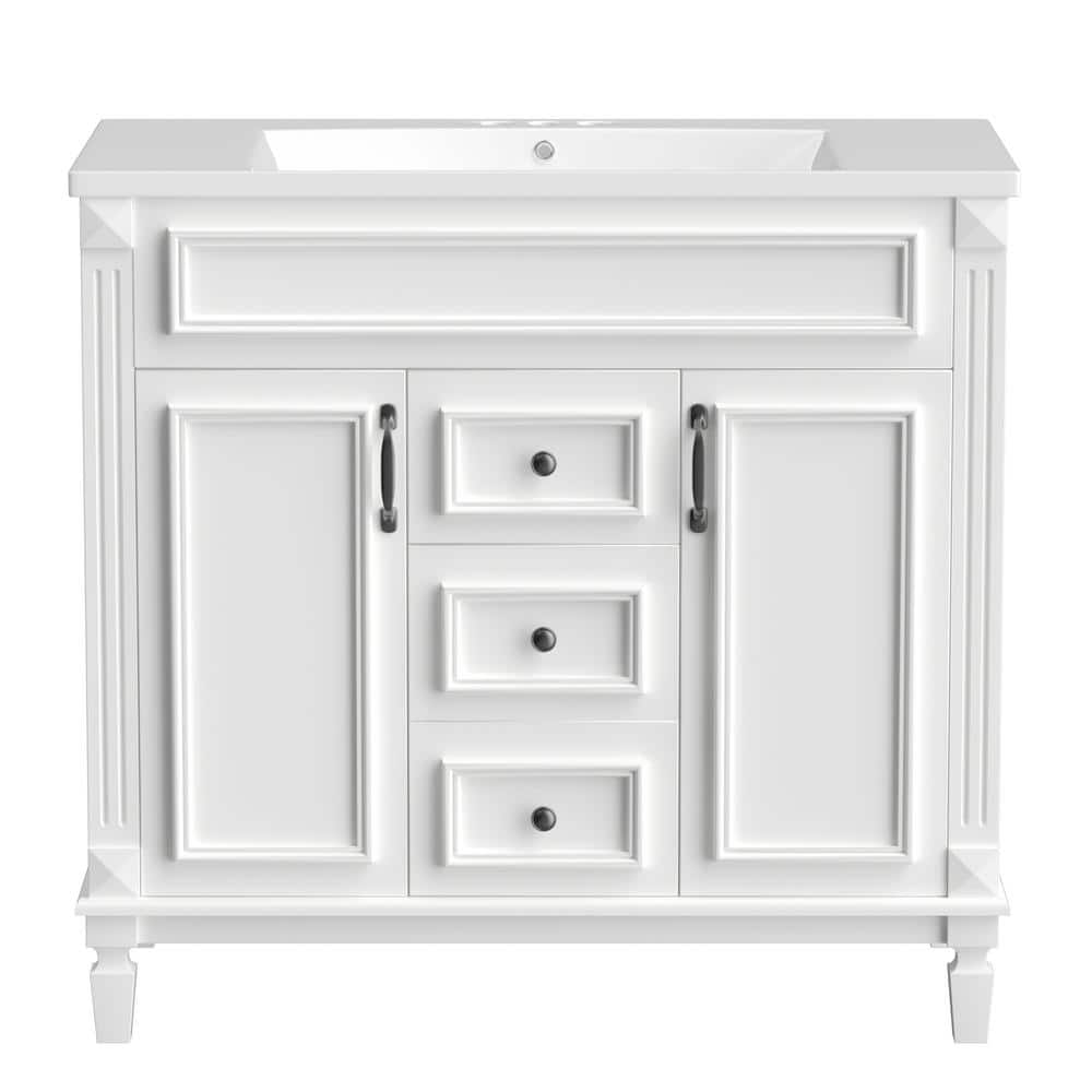 Unbranded 35.90 in. W x 17.90 in. D x 34.00 in. H Bath Vanity Cabinet without Top in White with 2 Soft Closing Doors and 2 Drawers
