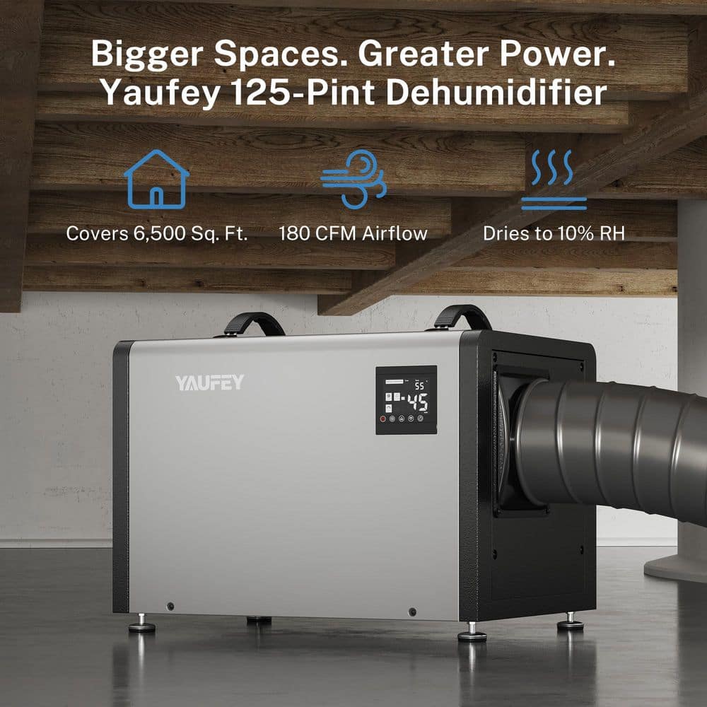 Yaufey 125 pt. 6,500 sq. ft. Commercial Crawl Space Dehumidifier with Pump, Drain Hose for Basement, Garage, Warehouse in Gray (3)