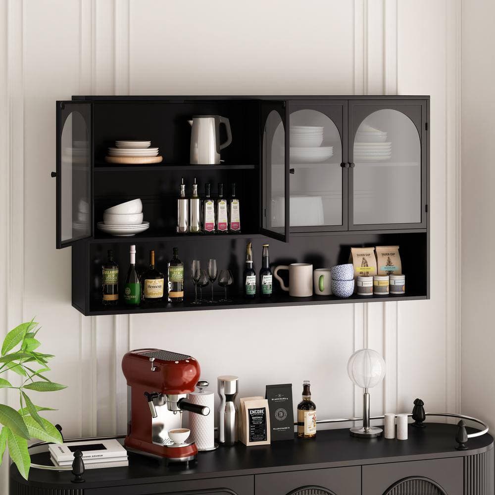 Unbranded 47.25 in. W x 9.05 in. D x 27.55 in. H Bathroom Storage Wall Cabinet in Black with 4 Doors for Kitchen and Living Room (2)