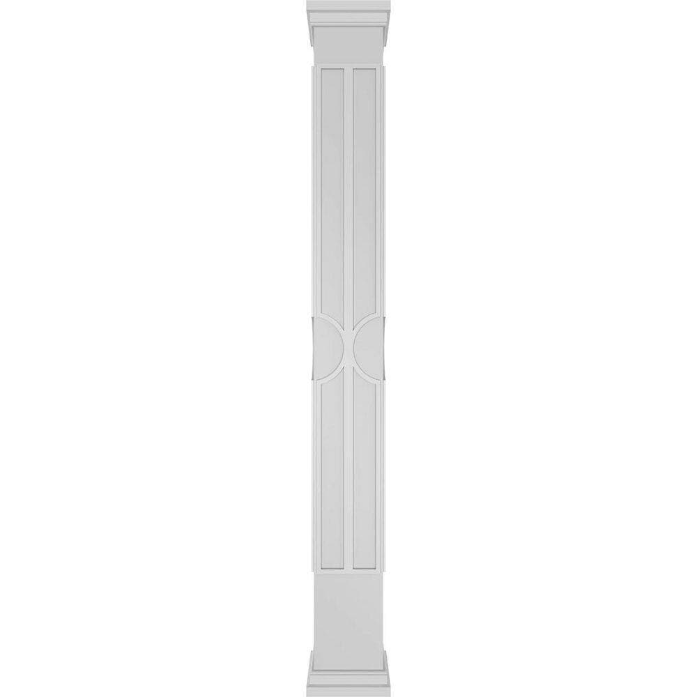 Ekena Millwork 7-5/8 in. x 8 ft. Premium Square Non-Tapered Nouveau Fretwork PVC Column Wrap Kit with Prairie Capital and Base (2)