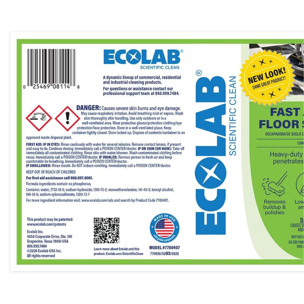 ECOLAB 1 Gal. Fast Action Floor Stripper Concentrate; Removes Heavy Build Up on Vinyl, Epoxy and Concrete Flooring (3)