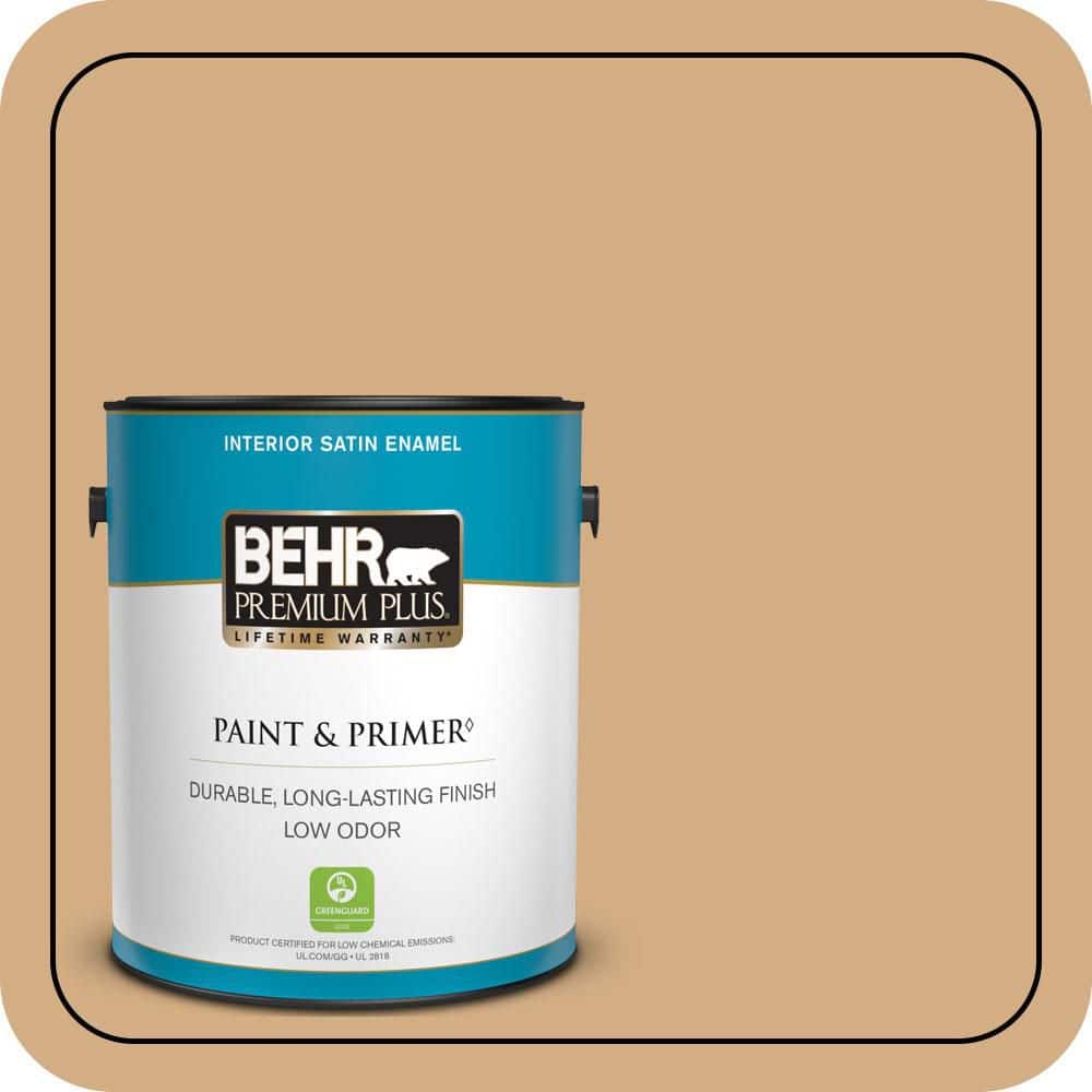 BEHR PREMIUM PLUS 1 gal. #S270-4 Praline Satin Enamel Low Odor Interior Paint & Primer
