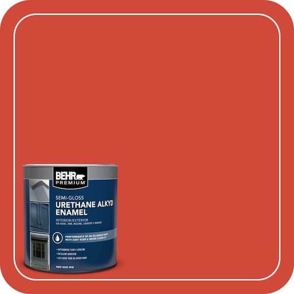 BEHR PREMIUM 1 qt. #P180-7 Top Tomato Semi-Gloss Enamel Urethane Alkyd Interior/Exterior Paint (2)