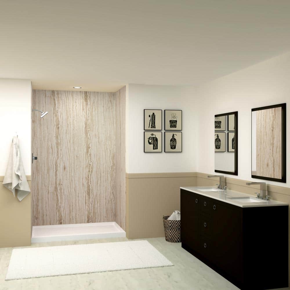 Transolid Expressions 36 in. x 60 in. x 96 in. 4-Piece Easy Up Adhesive Alcove Shower Wall Surround in Sorento (1)