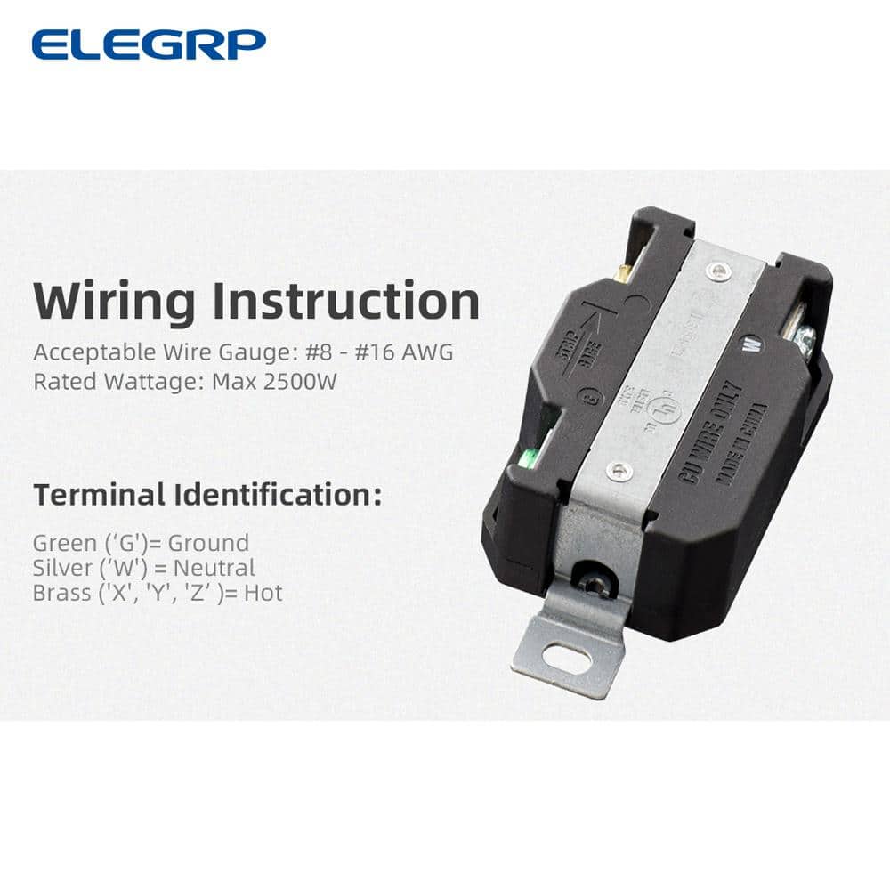 ELEGRP 20 Amp 125-Volt NEMA L5-20R Locking Receptacle Single Outlet Industrial Grade Grounding Twist Lock, Black (3)