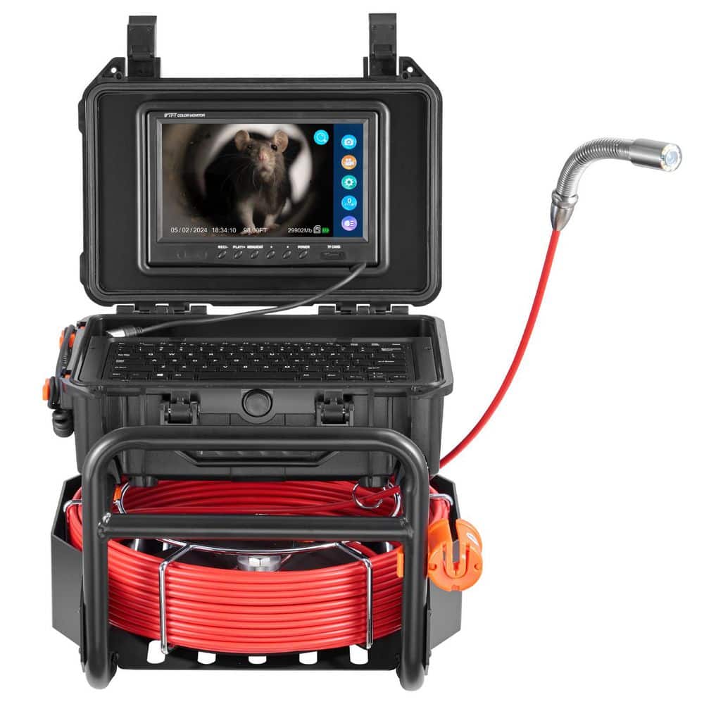 SKYSHALO 98 ft. Sewer Camera, Self-Leveling, 512Hz, 9 in. 1080P HD, 12 LEDs, 32GB Card, Distance Counter, for Duct Pipe