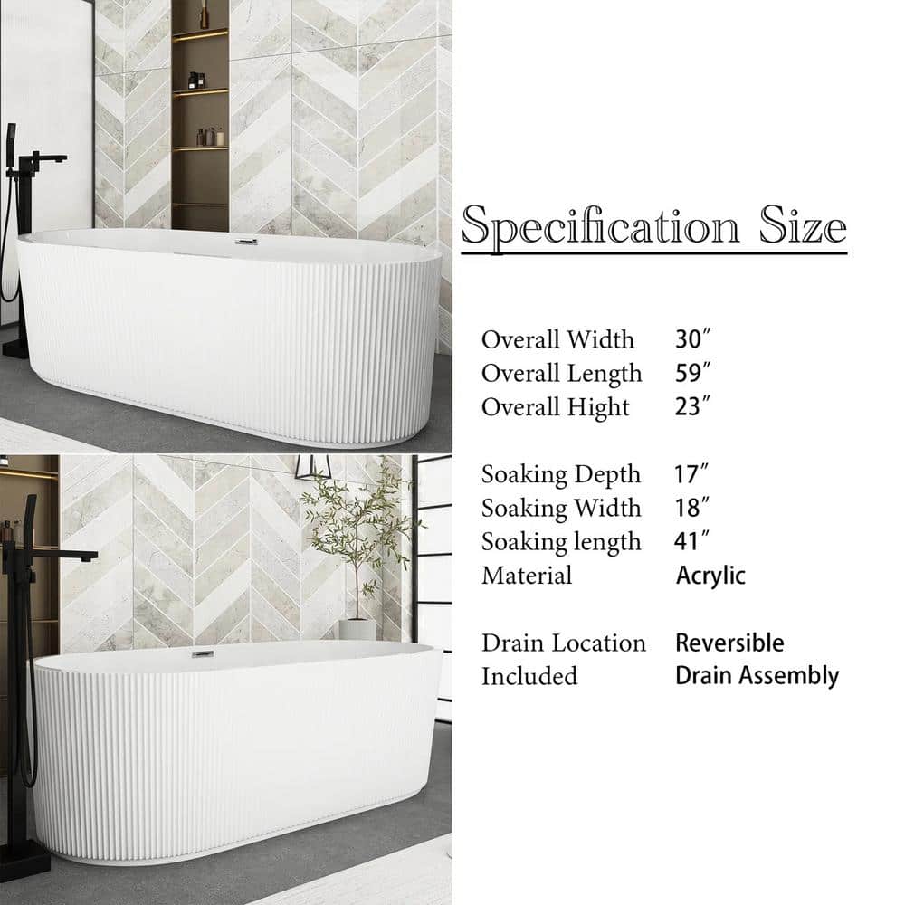Boosicavelly 59 in. x 30 in. Acrylic Freestanding Soaking Bathtub in Glossy White (2)