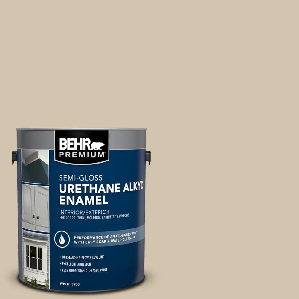 BEHR PREMIUM 1 gal. #AE-27 Desert Tumbleweed Urethane Alkyd Semi-Gloss Enamel Interior/Exterior Paint (2)
