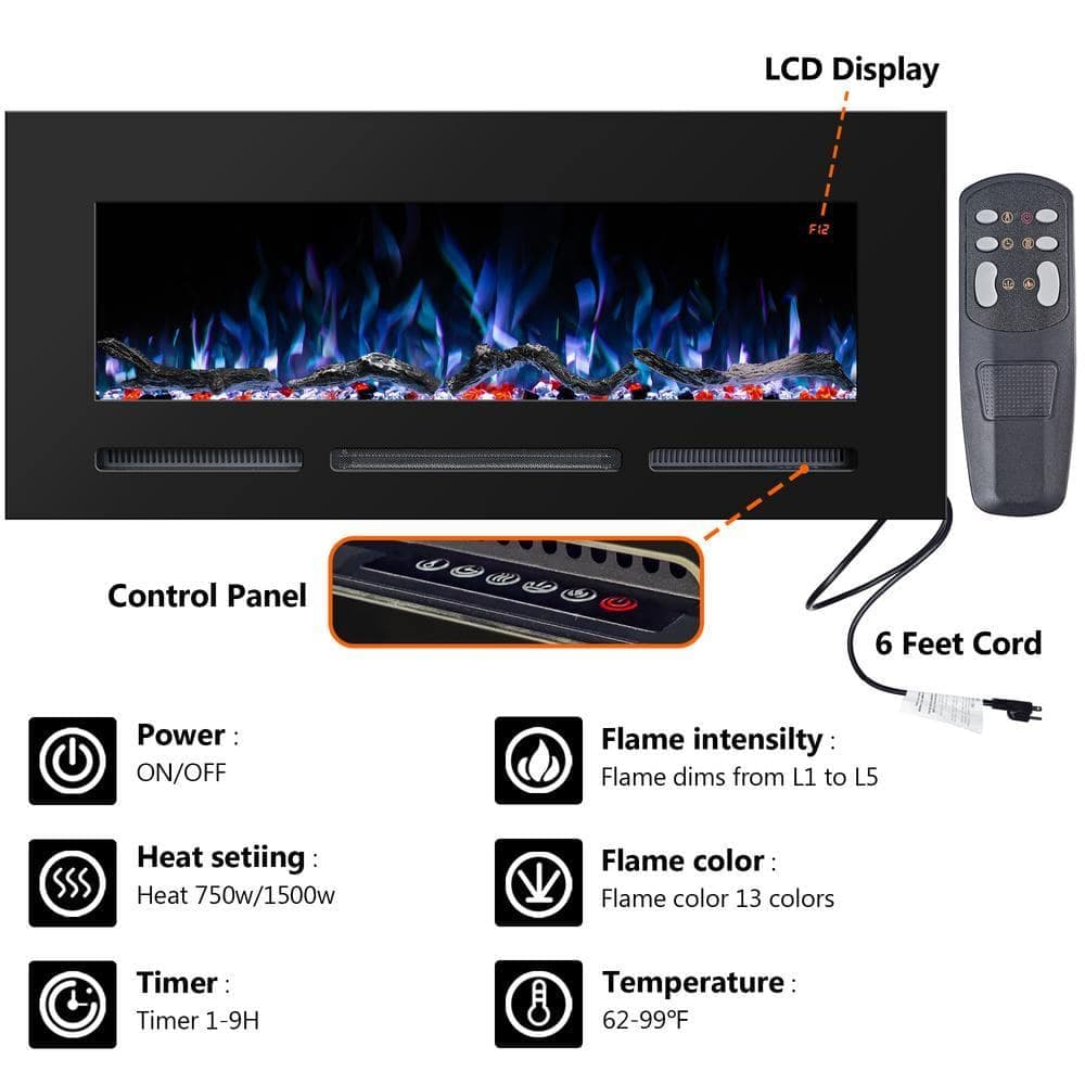 Prismaster ...keeps your home stylish 60 in. Electric Fireplace Insert with Adjustable Flame Colors, Thermostat, Recessed and Wall Mounted, Black (3)