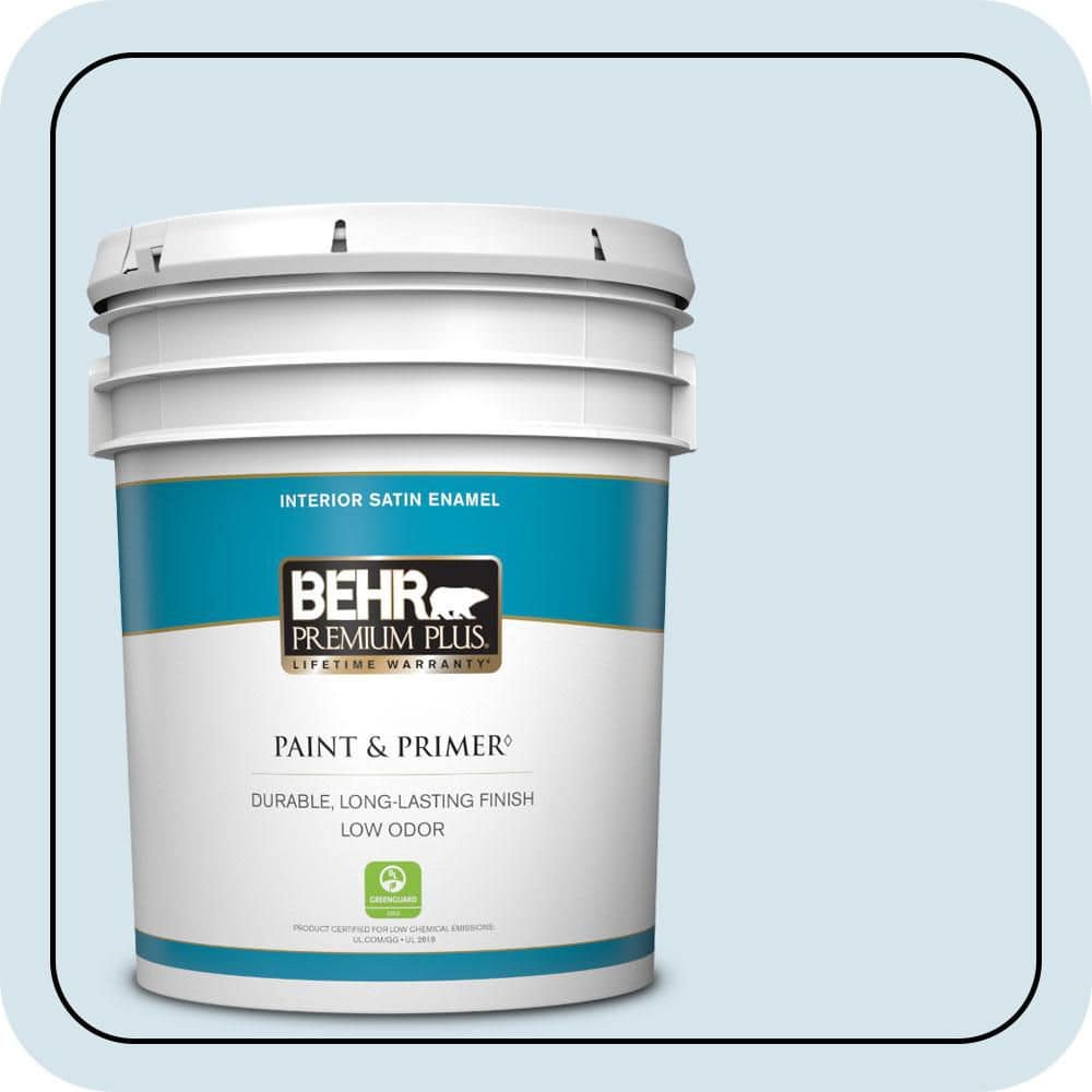 BEHR PREMIUM PLUS 5 gal. #560C-1 Rain Water Satin Enamel Low Odor Interior Paint & Primer (1)