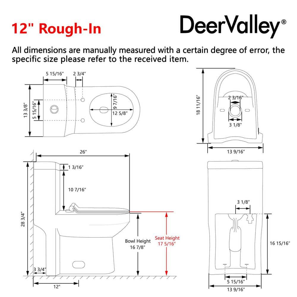 DEERVALLEY 1-Piece 1.0/1.53 GPF Dual Flush Compact ADA Chair Height Round Toilet in White 12 in. Rough In Size, Seat Included (3)