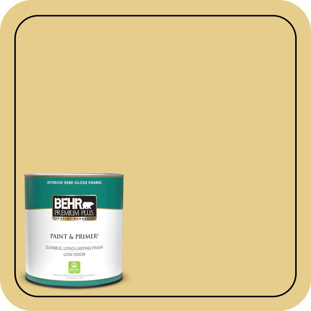 BEHR PREMIUM PLUS 1 qt. #T12-6 Lol Yellow Semi-Gloss Enamel Low Odor Interior Paint & Primer