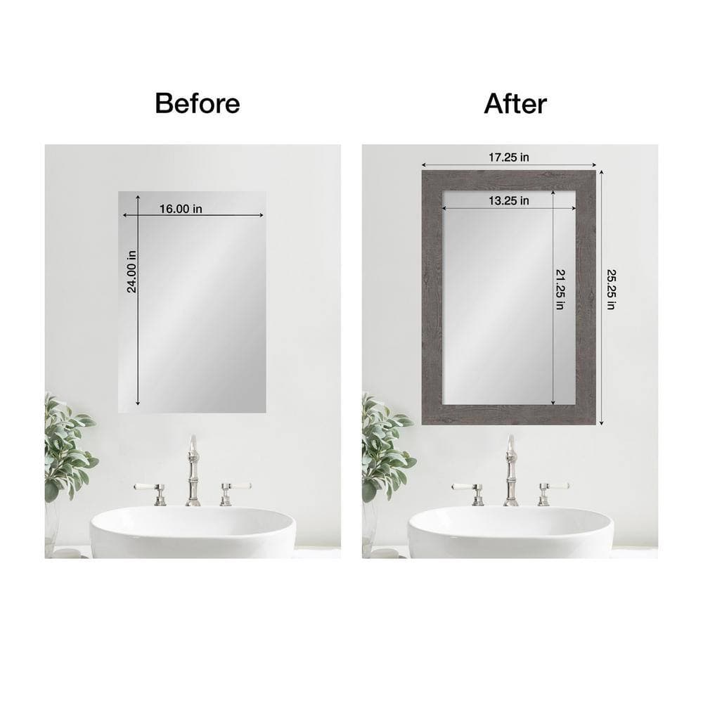 Amanti Art Mirror Makeover Rustic Plank Grey Narrow 17.25 in. W x 25.25 in. H Bathroom Mirror Frame Border Kit-Fits a 16x24 Mirror (2)