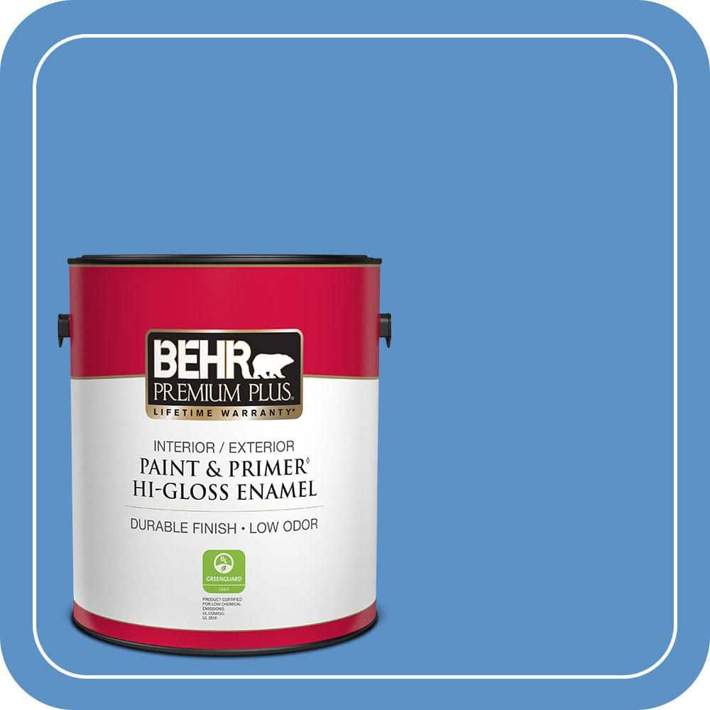 BEHR PREMIUM PLUS 1 gal. #MQ4-26 Come Sail Away Hi-Gloss Enamel Interior/Exterior Paint & Primer