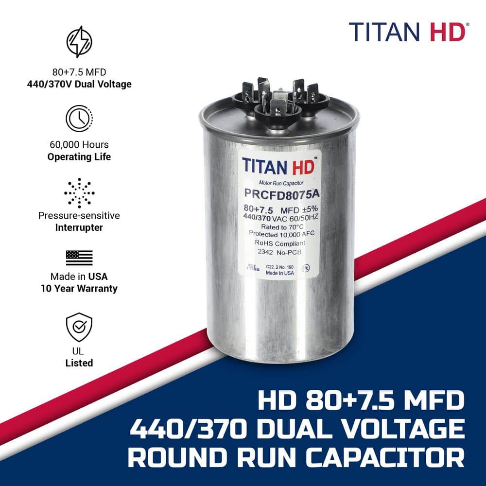 TITAN HD 80 Plus 7.5 MFD, 440-Volt/370-Volt Dual Voltage Round Run Capacitor (3)