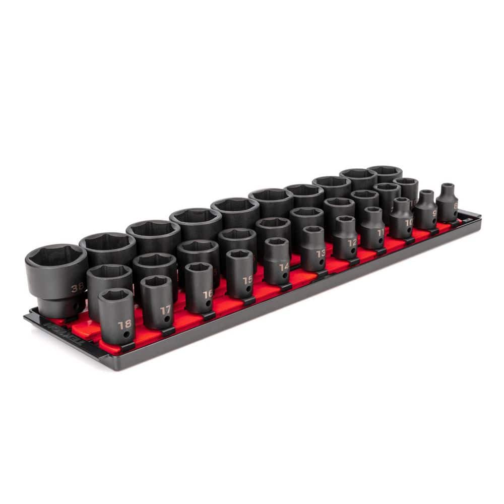 TEKTON 1/2 in. Drive 6-Point Impact Socket Set (31-Piece) (8-38 mm) with Rails (1)