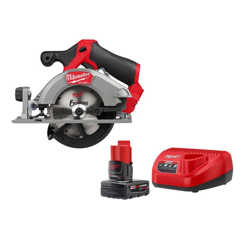 Milwaukee M12 FUEL 12V Lithium-Ion Brushless 5-3/8 in. Cordless Circular Saw, & 4. 0Ah (2-Pack) (1)