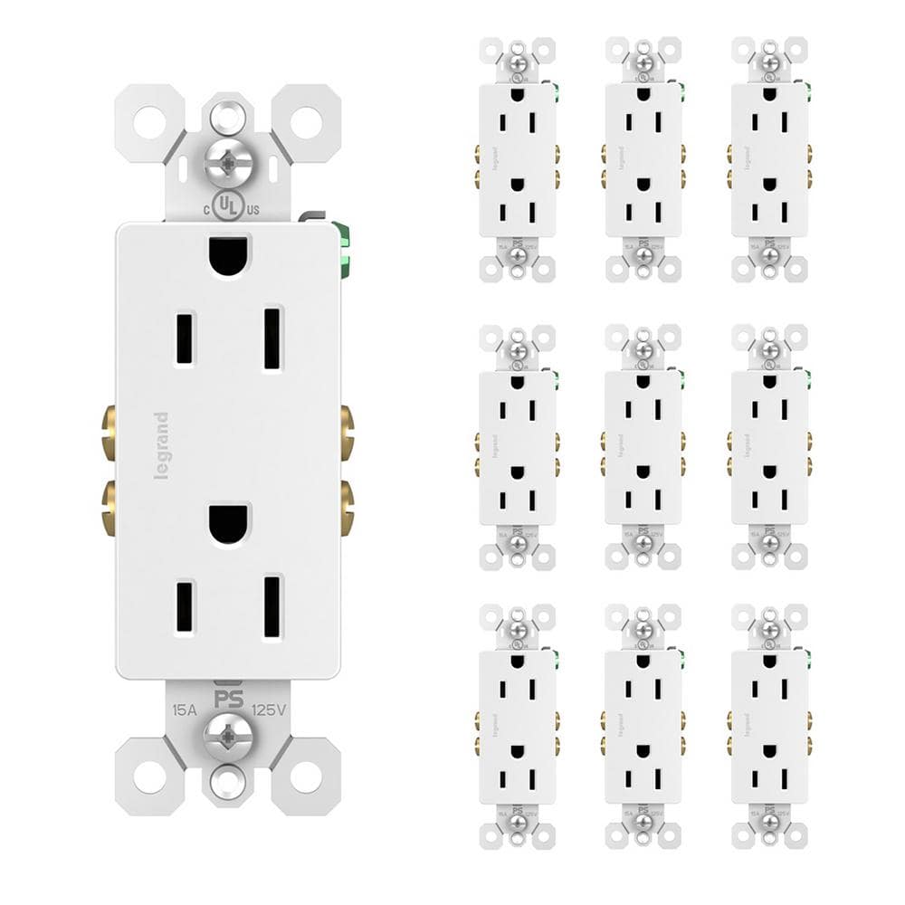 Legrand radiant 15 Amp 125-Volt Decorator Duplex Outlet, White (10-Pack) (1)