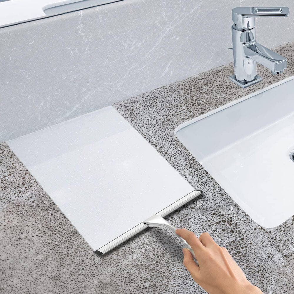 NVNOO 12 in. All-Purpose Stainless Steel Shower Squeegee, with 2 Adhesive Hooks for Door, Window, Tile, Car, Silver (1-Pack) (2)