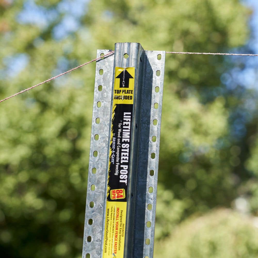 LIFETIME STEEL POST 4 in. x 8 ft. Powder Coated Clear Galvanized Steel with Top Plate for In-Ground Line Applications Metal Fence Post (3)