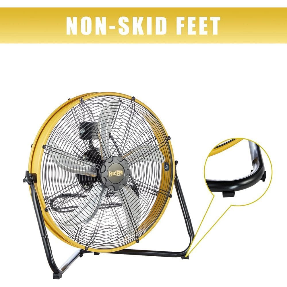 Edendirect 20 in. 3-Fan Speeds Floor Fan in Yellow Heavy Duty Shroud Fan with IP44 Enclosed Powerful 1/4 HP Motor (2)