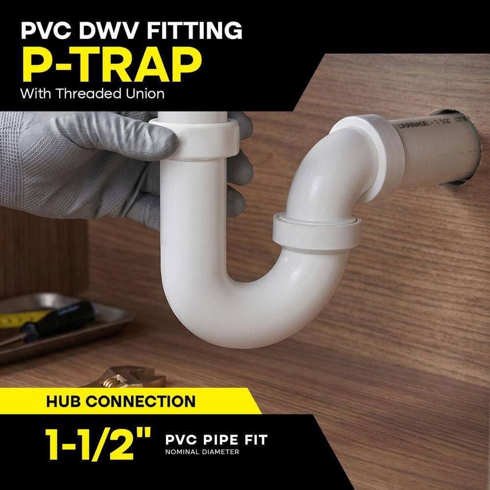 PLUMBFLEX 1-1/2 in. PVC DWV P-Trap with Threaded Union Plastic Nut H x H, White Rigid PVC Drain, Waste and Vent Fitting, (25 Pack) (2)