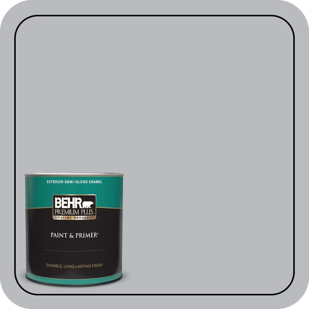 BEHR PREMIUM PLUS 1 qt. #PPU18-05 French Silver Semi-Gloss Enamel Exterior Paint & Primer