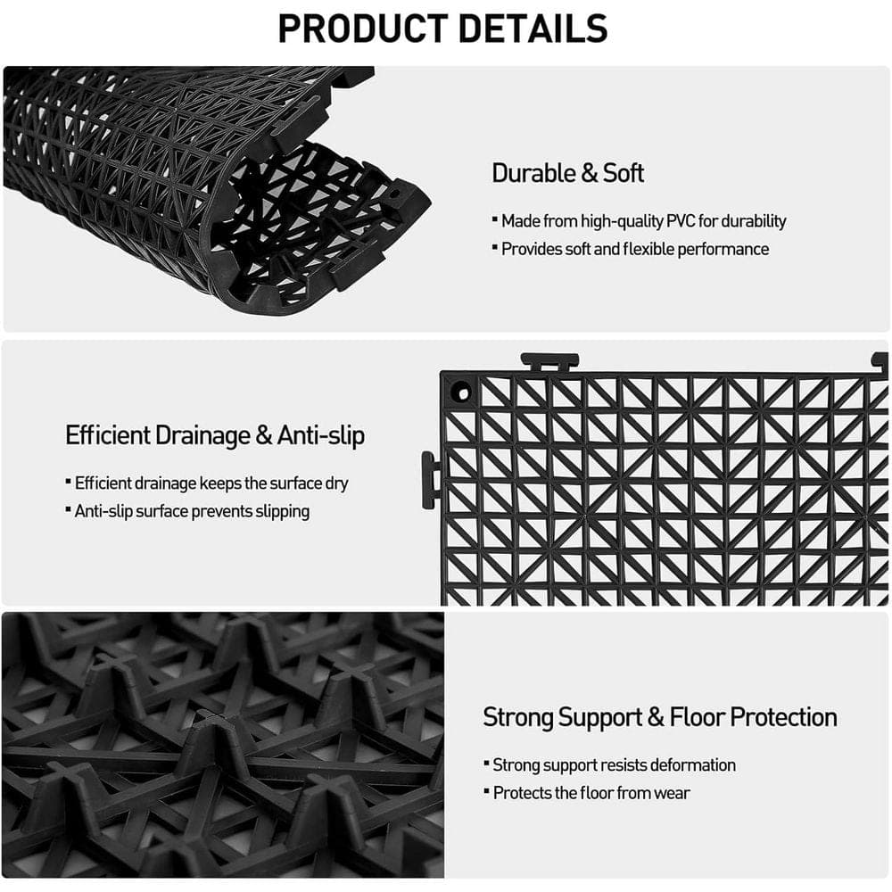 Afoxsos 1 ft. x 1 ft. PVC Non-Slip Interlocking Drainage Tiles in Black for Deck, Shower, Pool, Shed and Garage, 18-Pack (3)