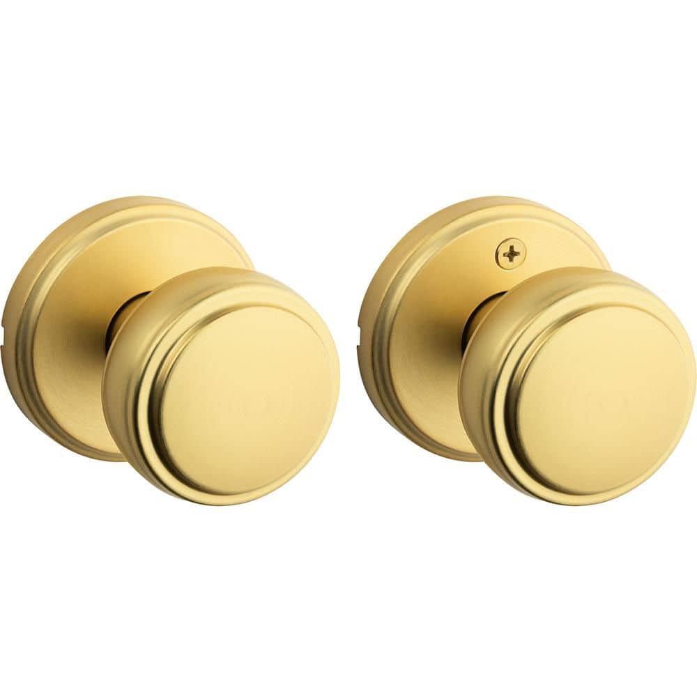 Kwikset Sora Satin Brass Round Hall/Closet Door Knob with Microban Antimicrobial Technology