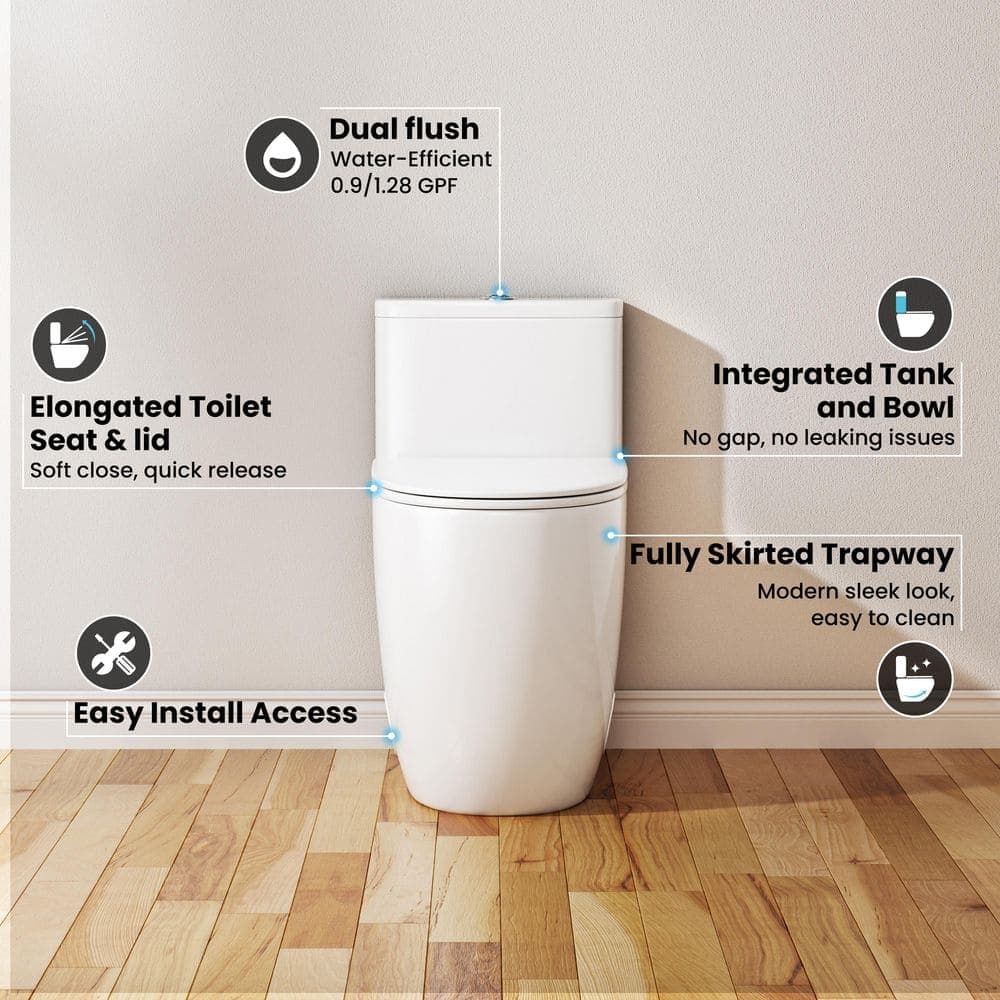 Casta Diva 12 in. Rough-in ADA Height 1-piece 1.0/1.28 GPF Dual Flush Elongated Toilet in White Seat Included, 1000g Map Score (2)