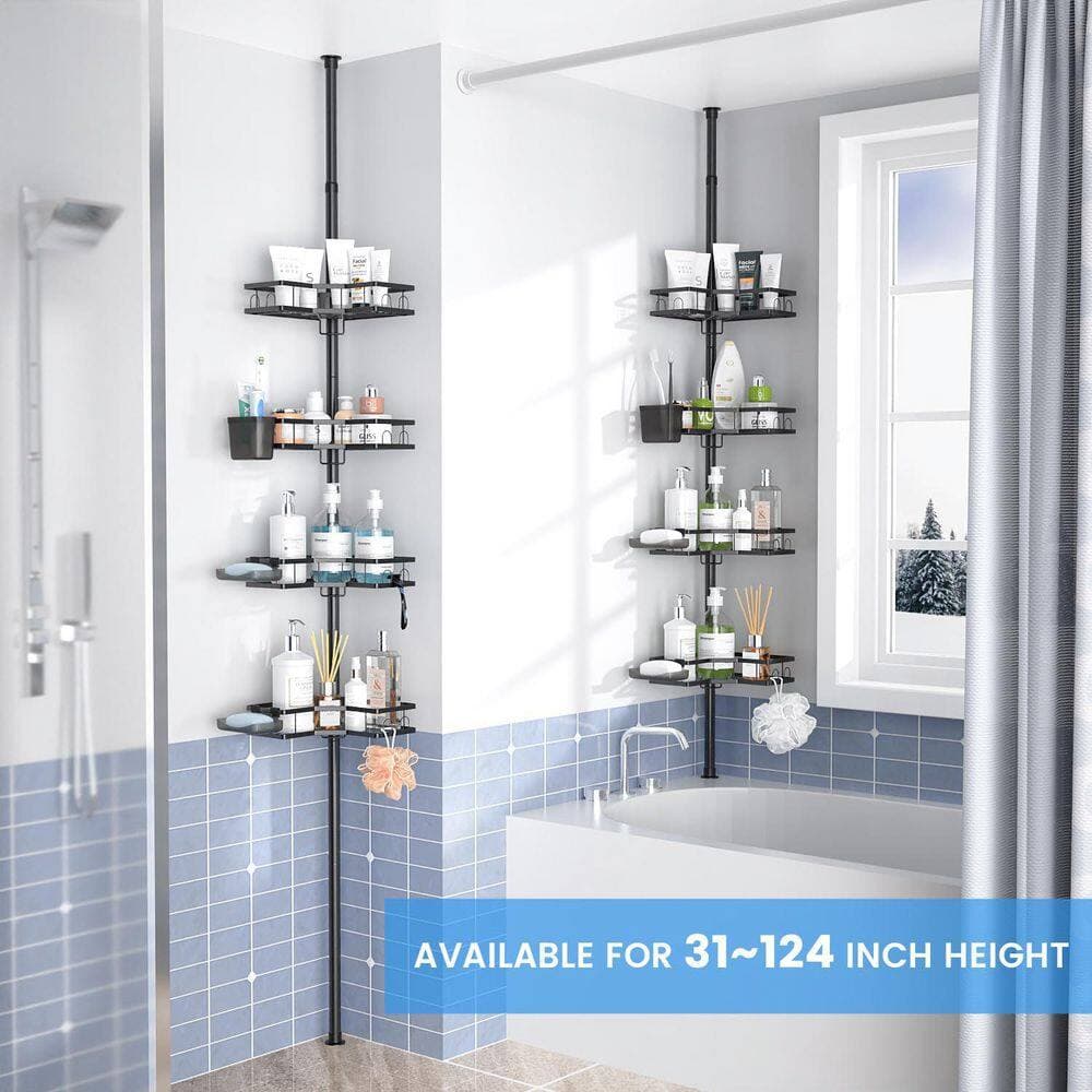 Anqtovp Tension Mount Adjustable Rustproof Stainless Steel 4-Tier Shower Caddy in Black for Bathroom Storage 31-124 in. (2)