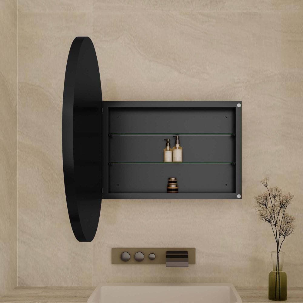 XUJMK 32 in. W x 32 in. D x 5 in. H Bathroom Storage Wall Cabinet, Medicine Cabinet in Black with Mirror, Adjustable Shelves (3)