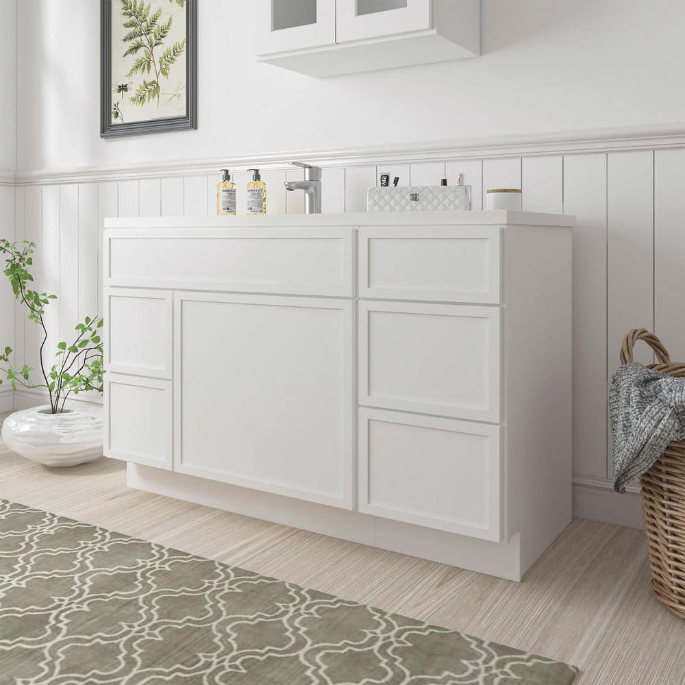 Vanity Art Colton 51 in. 1-Door and 5-Drawer Freestanding Shaker Bathroom Vanity Cabinet (No Top) in White — Unassembled (2)