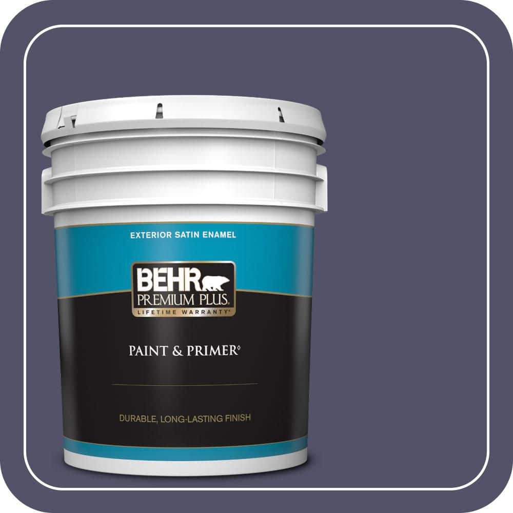 BEHR PREMIUM PLUS 5 gal. #640F-7 Academy Purple Satin Enamel Exterior Paint & Primer