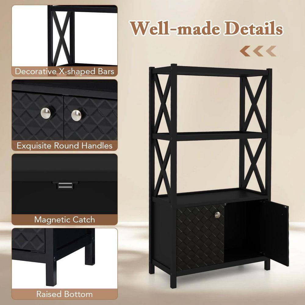 Volenca 25 in. W x 12 in. D x 47 in. H Black MDF Freestanding Linen Cabinet with Open Shelves and Double Doors (2)